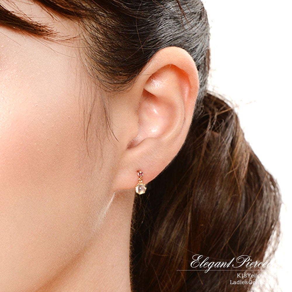 K18YG ムーンストーン＆ピンクトルマリン ピアス 10月の誕生石_05