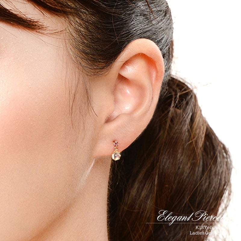 K18YG ムーンストーン＆ピンクトルマリン ピアス 10月の誕生石_05