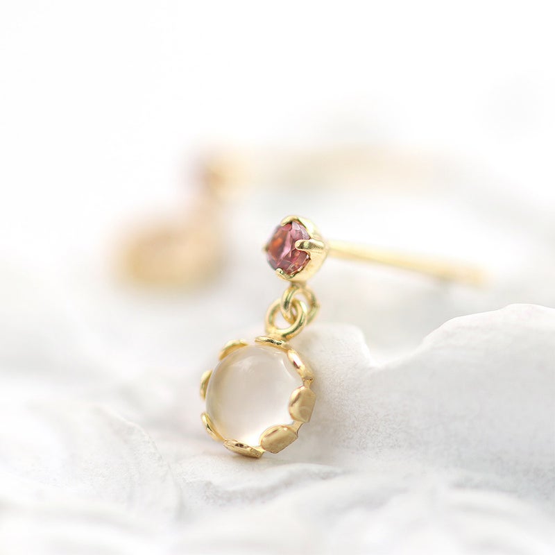 K18YG ムーンストーン＆ピンクトルマリン ピアス 10月の誕生石_09