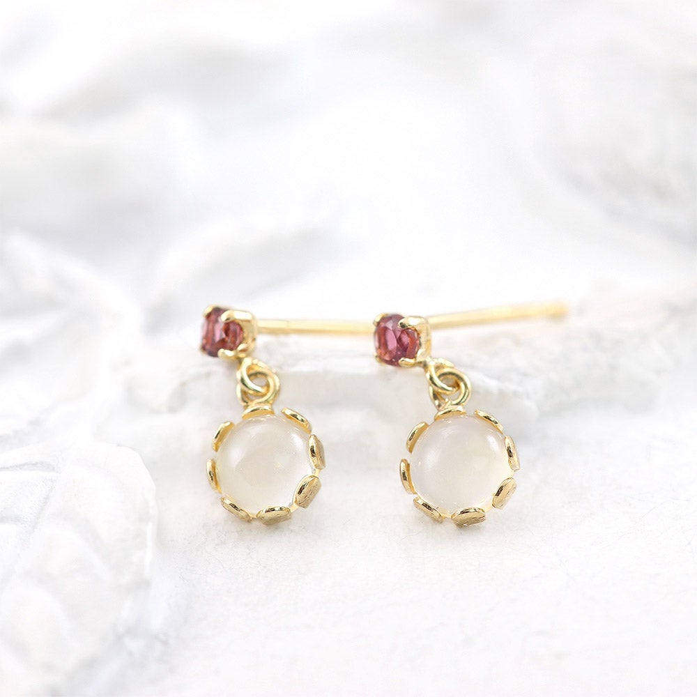 K18YG ムーンストーン＆ピンクトルマリン ピアス 10月の誕生石_10