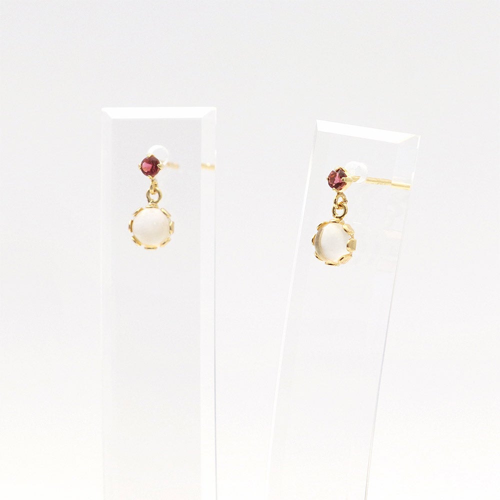 K18YG ムーンストーン＆ピンクトルマリン ピアス 10月の誕生石_11
