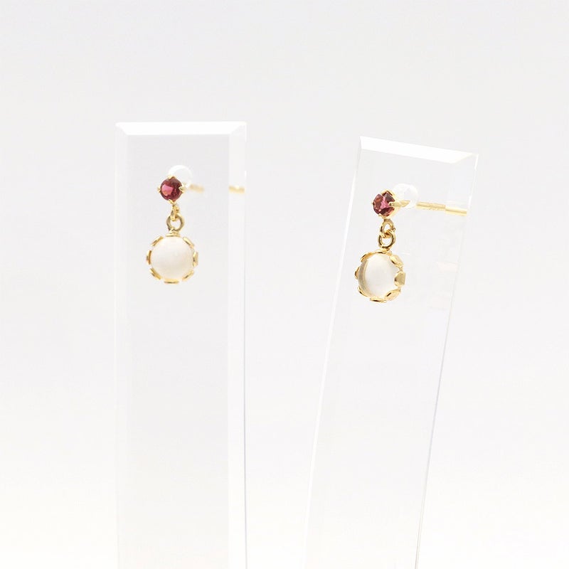 K18YG ムーンストーン＆ピンクトルマリン ピアス 10月の誕生石_11