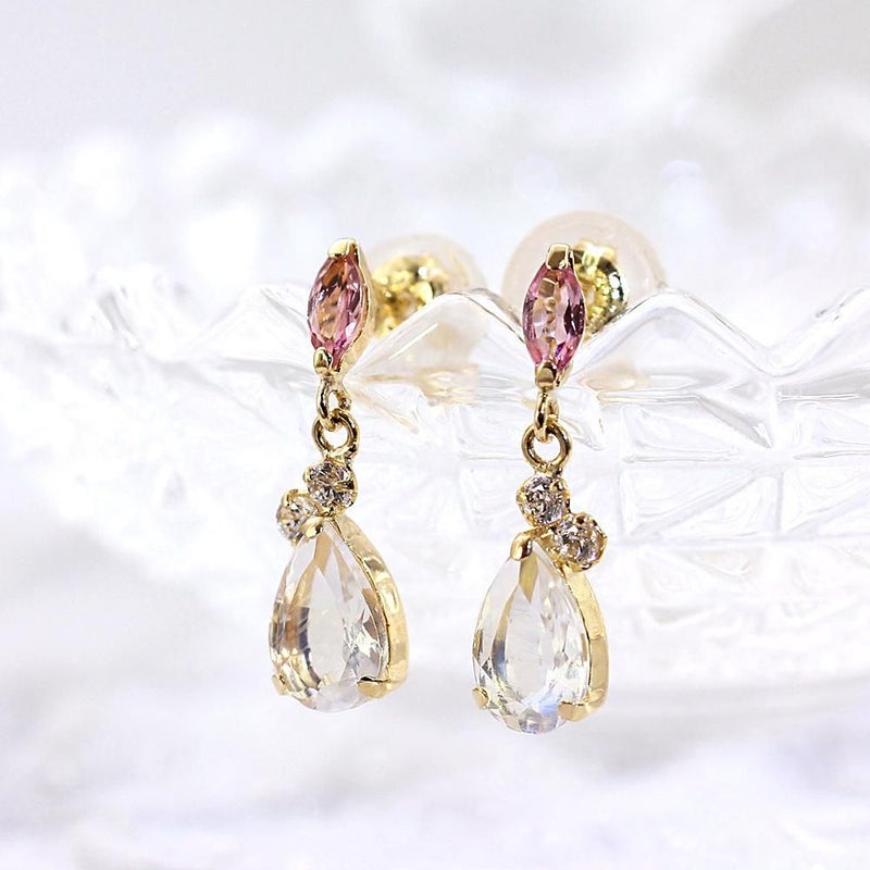 K18YG ピンクトルマリン&ブルームーンストーン ピアス 10月の誕生石_02