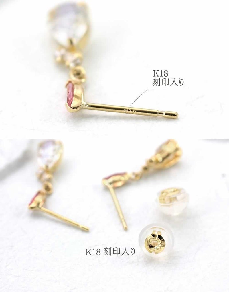 K18YG ピンクトルマリン&ブルームーンストーン ピアス 10月の誕生石_05
