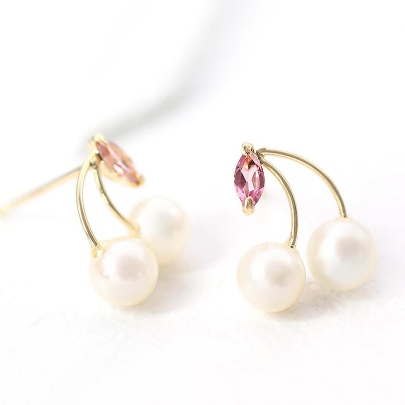 K18YG ピンクトルマリン＆淡水真珠 サクランボピアス_02