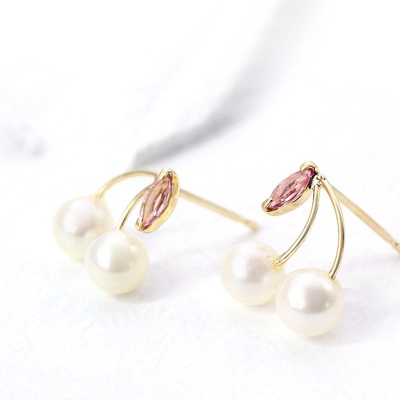 K18YG ピンクトルマリン＆淡水真珠 サクランボピアス_03