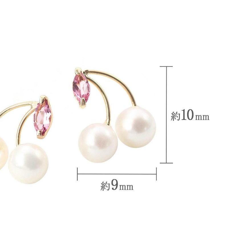 K18YG ピンクトルマリン＆淡水真珠 サクランボピアス_05