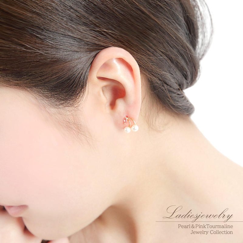 K18YG ピンクトルマリン＆淡水真珠 サクランボピアス_09