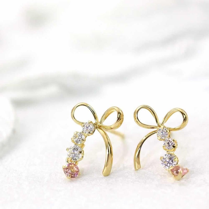 K18YG ピンクトルマリン リボンピアス 10月の誕生石_02