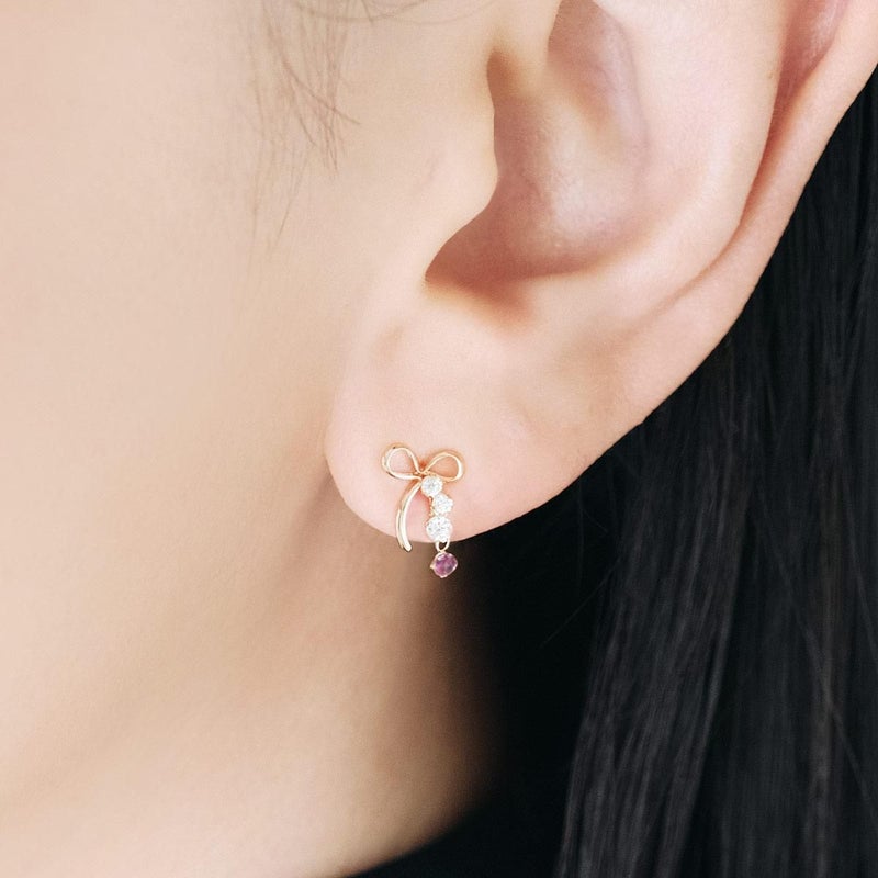 K18YG ピンクトルマリン リボンピアス 10月の誕生石_04