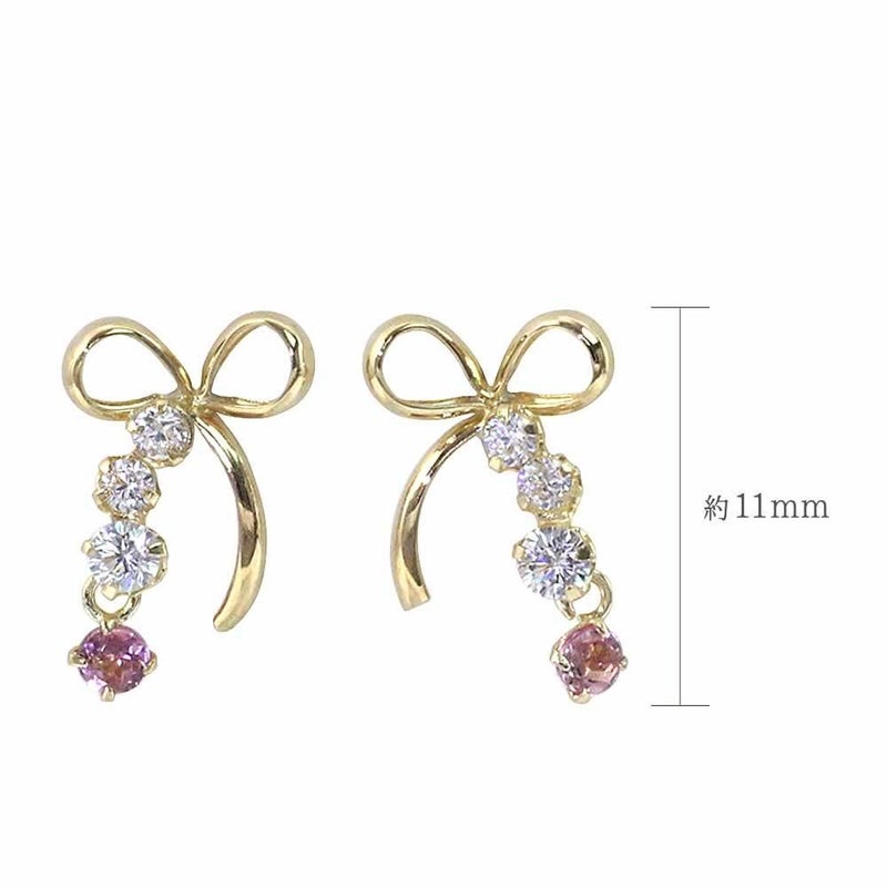 K18YG ピンクトルマリン リボンピアス 10月の誕生石_05