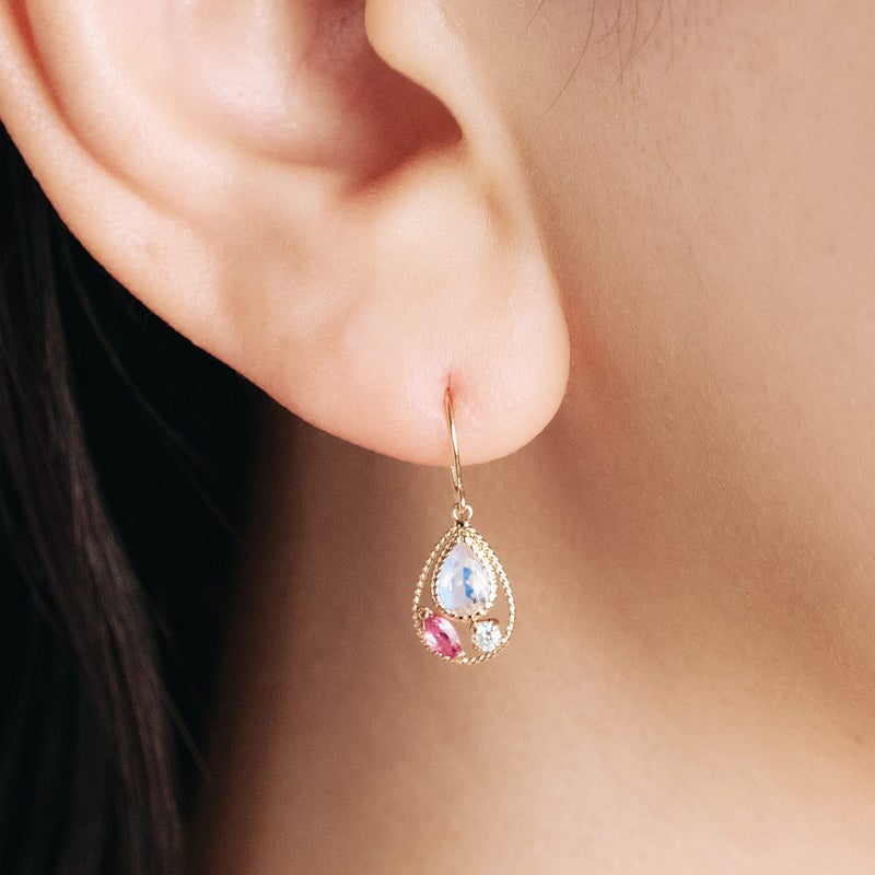 K18YG ピンクトルマリン&ブルームーンストーン ピアス 10月の誕生石_04