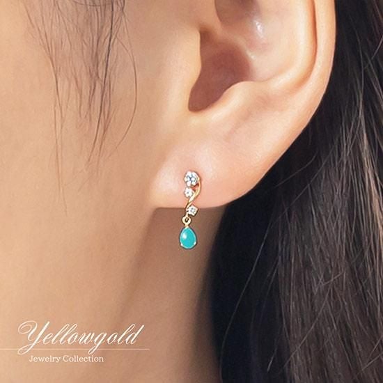 K18YG ターコイズ（トルコ石） ティアドロップピアス_04