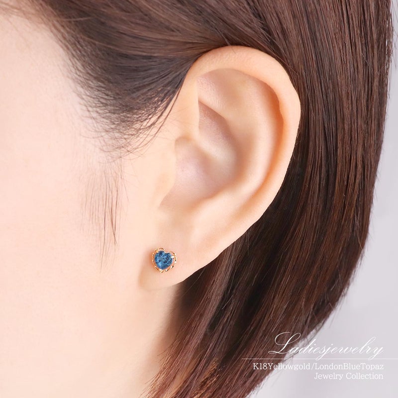 K18YG ロンドンブルートパーズ ハートピアス 11月の誕生石_10