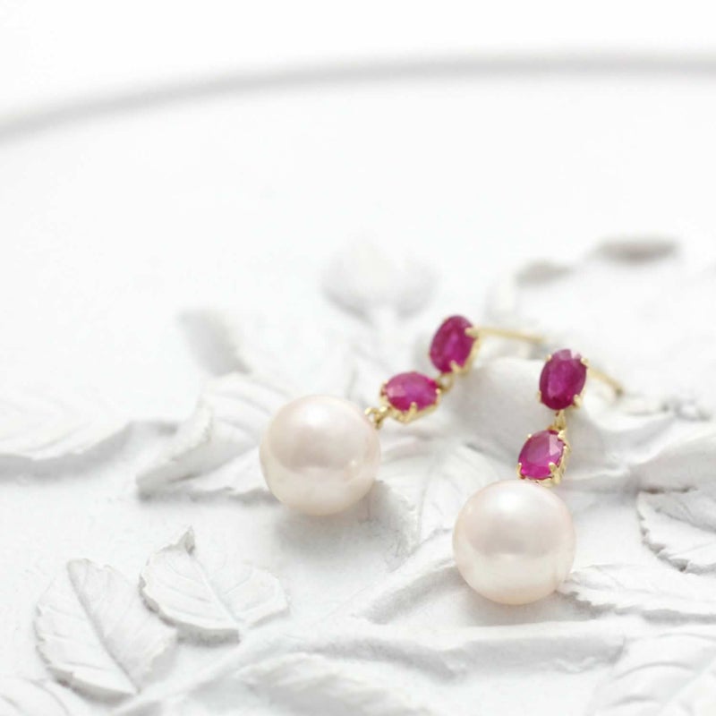 K18YG アコヤ真珠＆ルビー ピアス_02