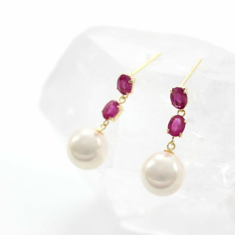 K18YG アコヤ真珠＆ルビー ピアス_04