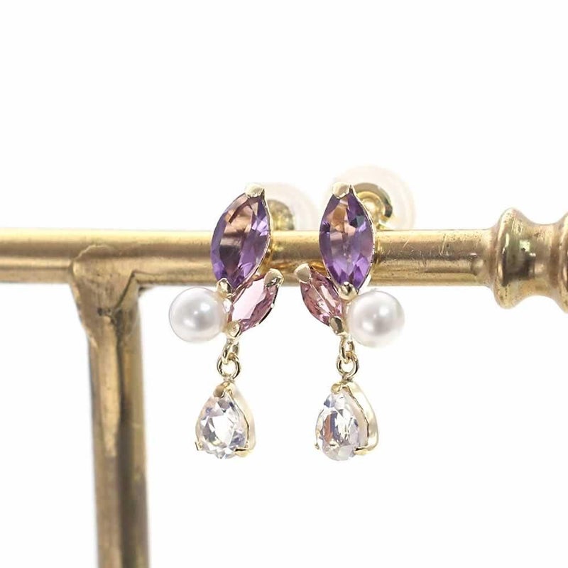 K18YG アメジスト&ピンクトルマリン&淡水真珠&ラブラドライト ピアス_02