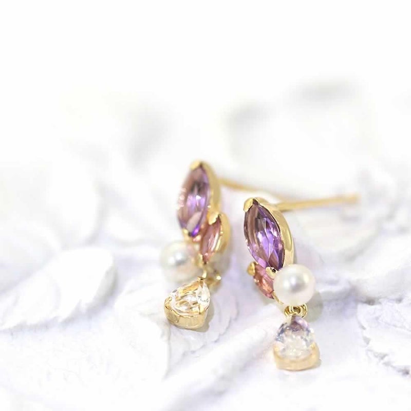 K18YG アメジスト&ピンクトルマリン&淡水真珠&ラブラドライト ピアス_03