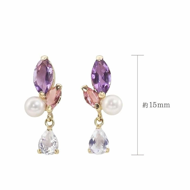 K18YG アメジスト&ピンクトルマリン&淡水真珠&ラブラドライト ピアス_05
