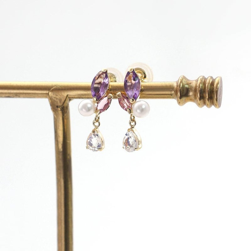 K18YG アメジスト&ピンクトルマリン&淡水真珠&ラブラドライト ピアス_09