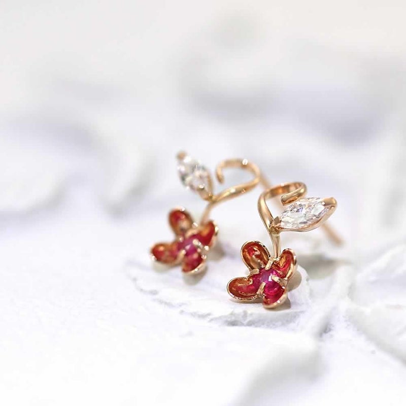 K18PG ルビー フラワーピアス_02