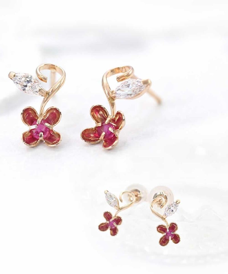 K18PG ルビー フラワーピアス_03