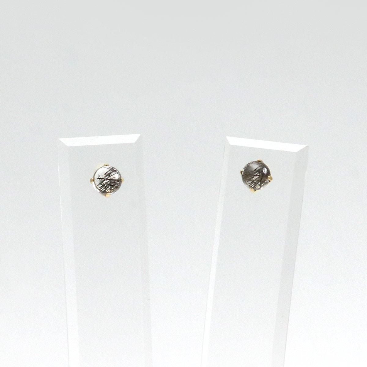 K18YG ブラックルチルクォーツ 約4mm ピアス_03