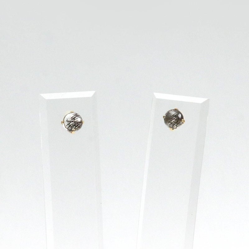 K18YG ブラックルチルクォーツ 約4mm ピアス_03