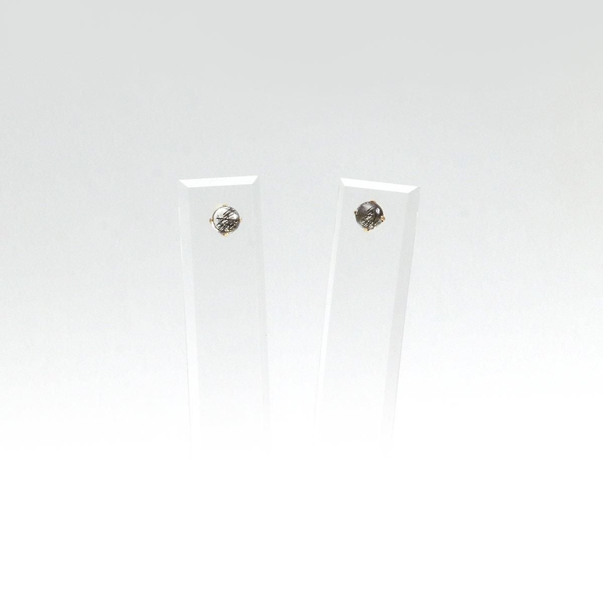 K18YG ブラックルチルクォーツ 約4mm ピアス_10