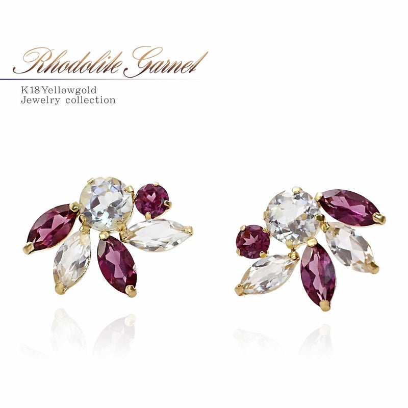 K18YG ロードライトガーネット＆ホワイトトパーズ ピアス_01