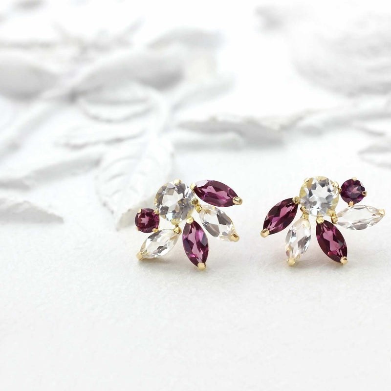 K18YG ロードライトガーネット＆ホワイトトパーズ ピアス_09