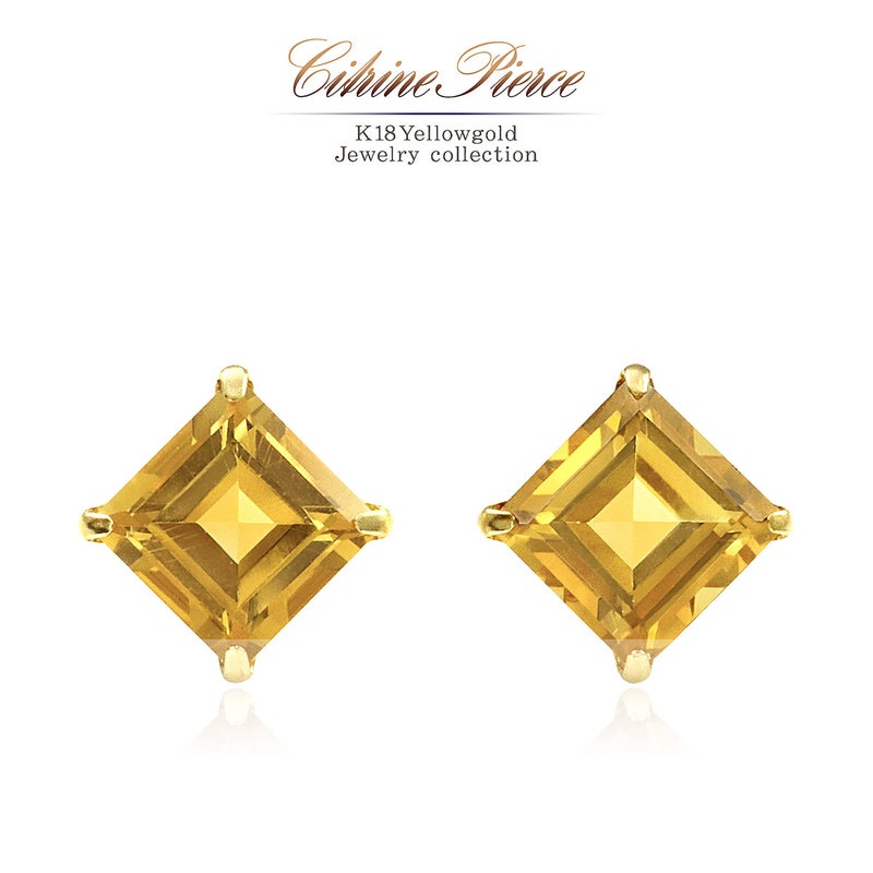 K18YG シトリン ひし形ピアス 11月誕生石_01