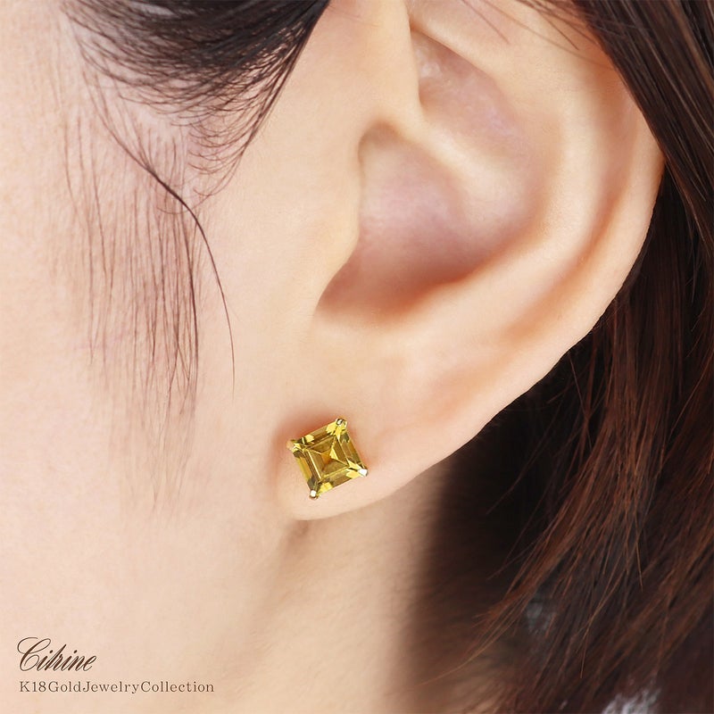 K18YG シトリン ひし形ピアス 11月誕生石_10