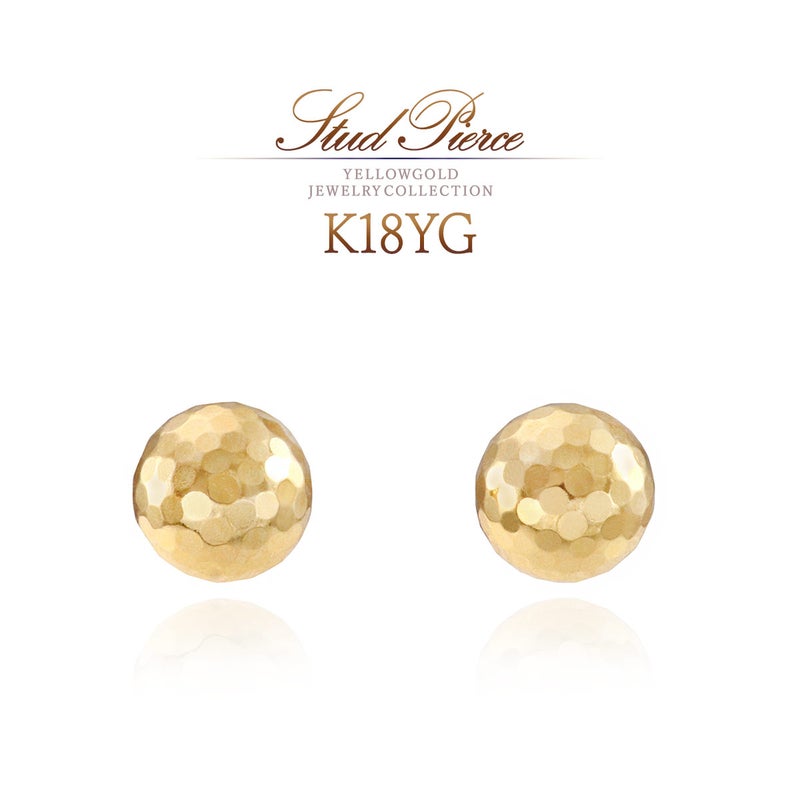 K18YG 丸玉 ミラーボールピアス_01