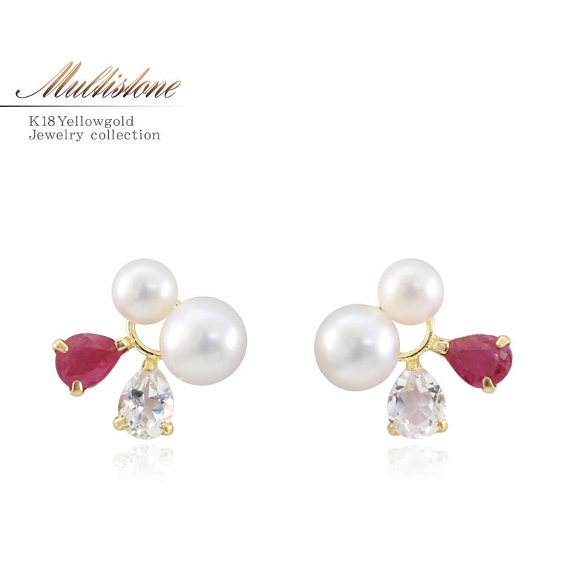K18YG ルビー&ホワイトトパーズ&あこや真珠 ピアス_01