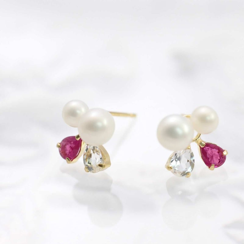 K18YG ルビー&ホワイトトパーズ&あこや真珠 ピアス_02