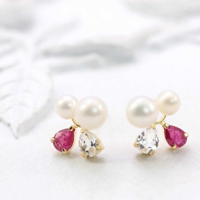K18YG ルビー&ホワイトトパーズ&あこや真珠 ピアス_04