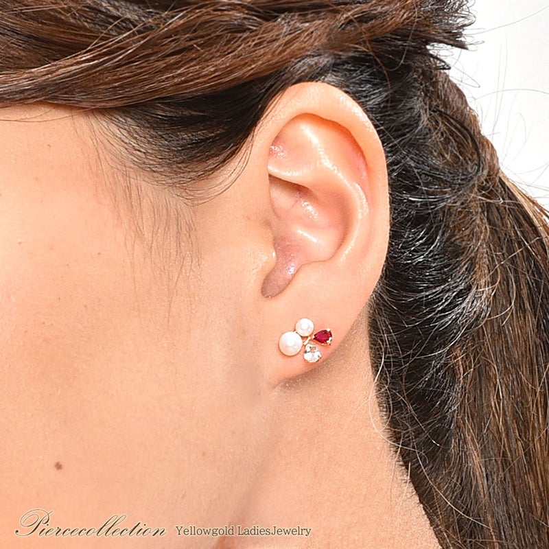 K18YG ルビー&ホワイトトパーズ&あこや真珠 ピアス_05