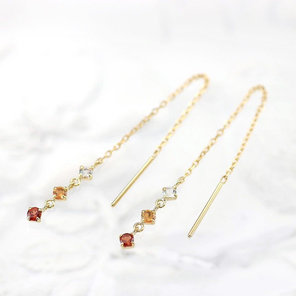 K18YG ホワイトトパーズ&シトリン&ガーネット ピアス 11月誕生石_02