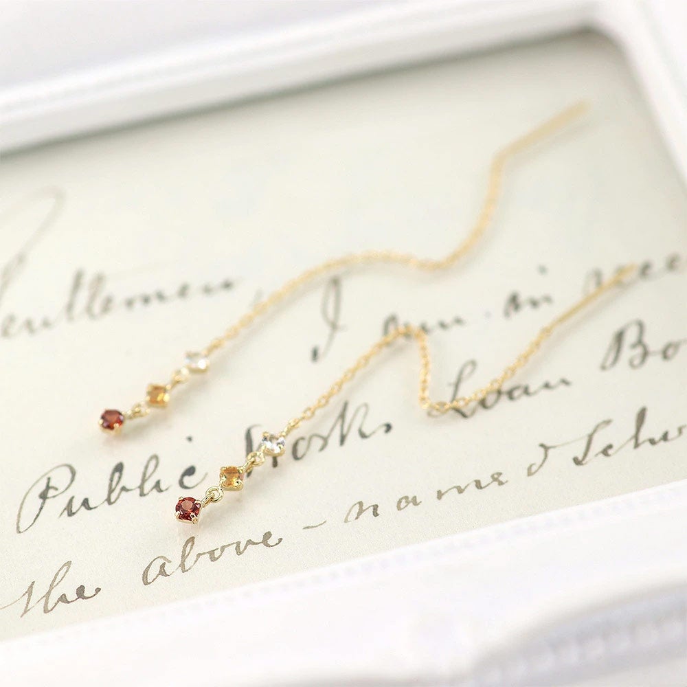 K18YG ホワイトトパーズ&シトリン&ガーネット ピアス 11月誕生石_11