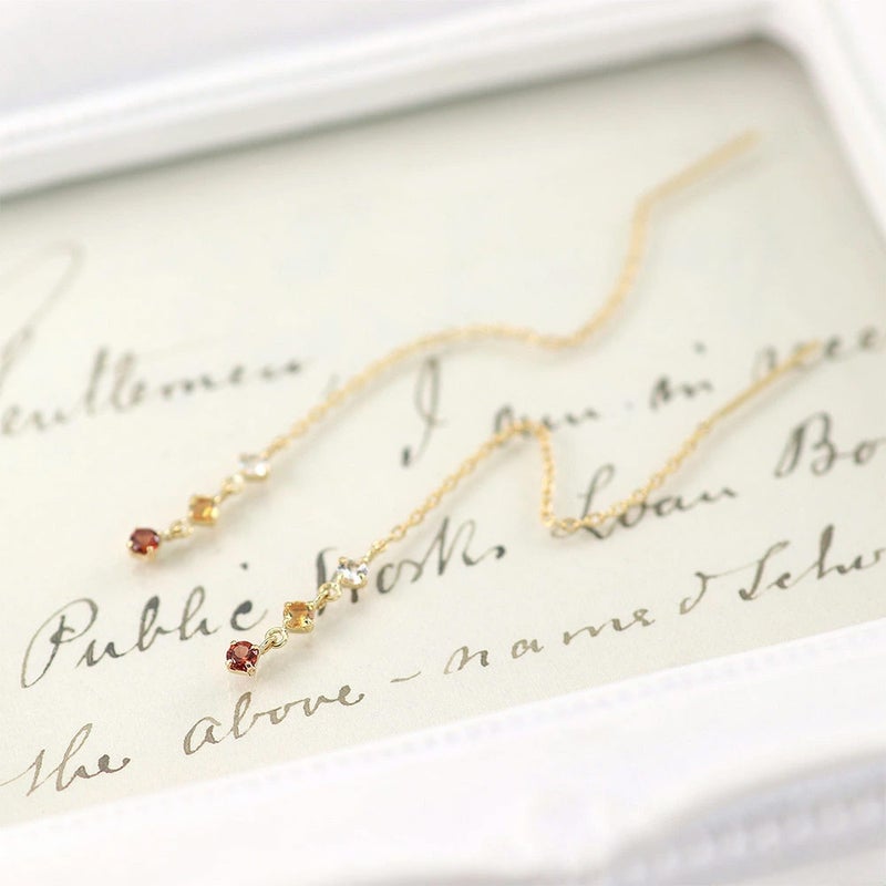 K18YG ホワイトトパーズ&シトリン&ガーネット ピアス 11月誕生石_11