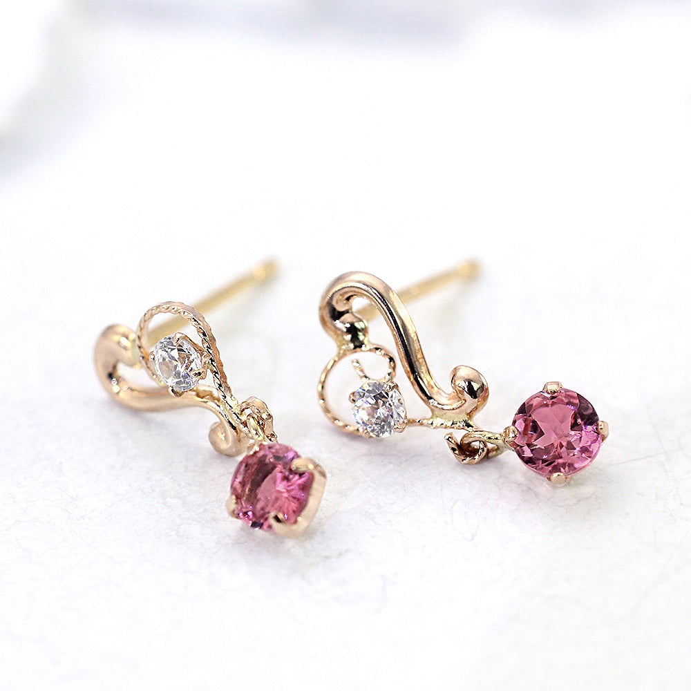 K18PG ピンクトルマリン ハートピアス  10月 誕生石_02