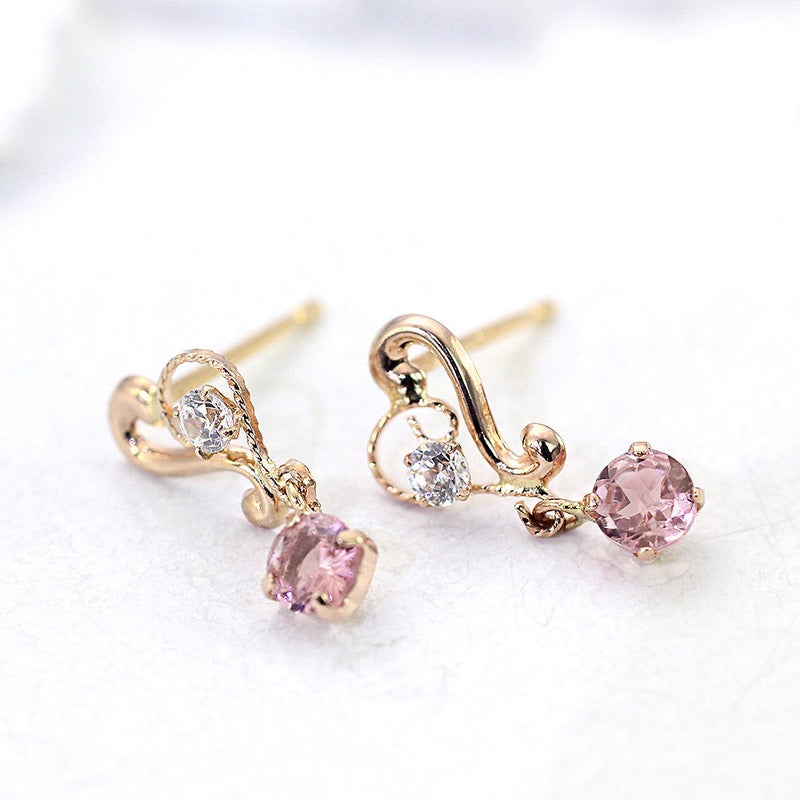 K18PG ピンクトルマリン ハートピアス  10月 誕生石_02