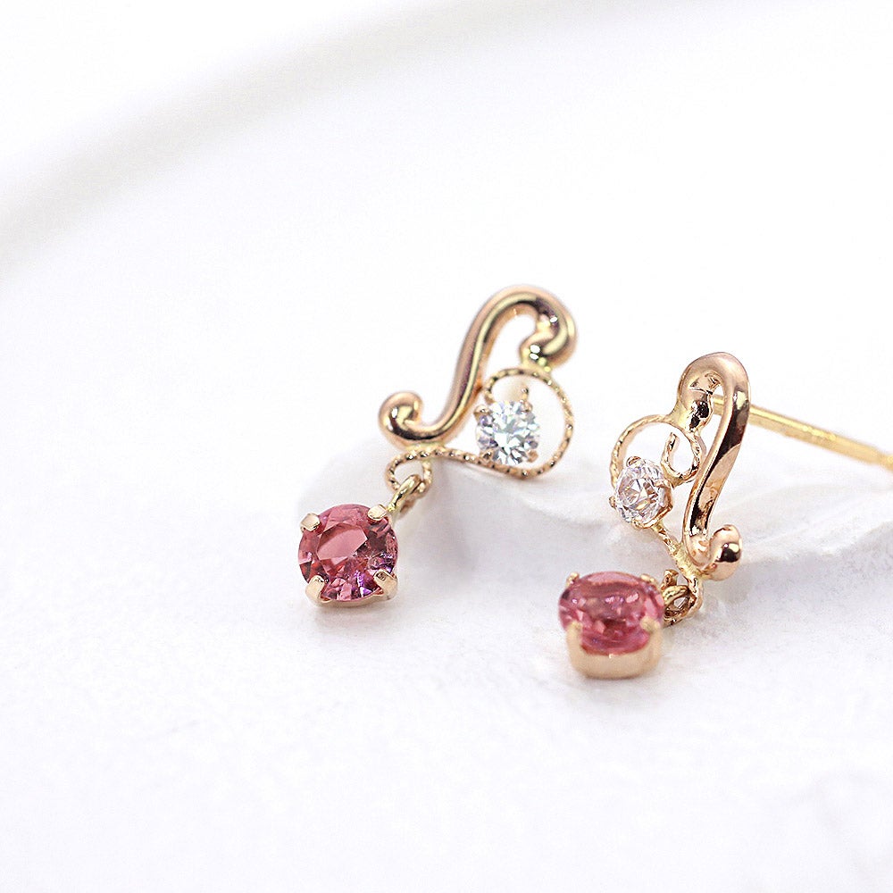 K18PG ピンクトルマリン ハートピアス  10月 誕生石_03