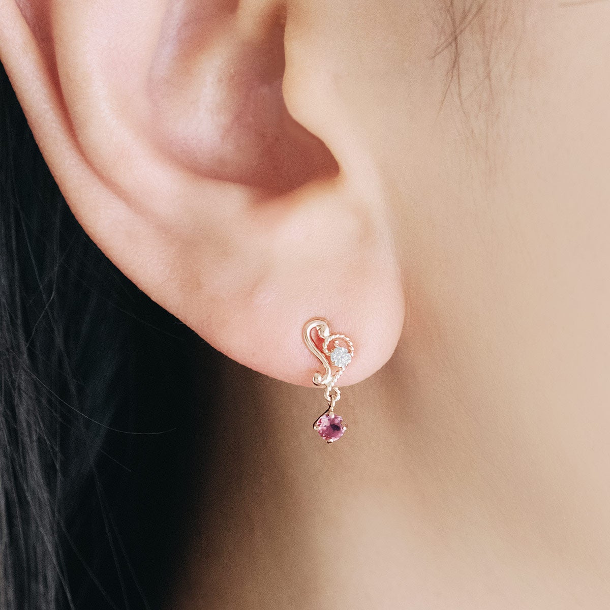 K18PG ピンクトルマリン ハートピアス  10月 誕生石_04