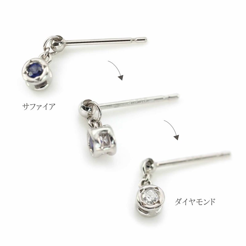 K18WG ダイヤモンド＆サファイア リバーシブルピアス 9月 誕生石_04