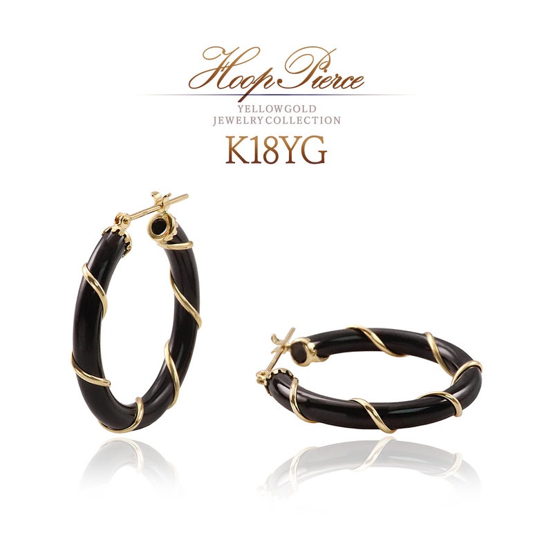 K18YG オニキス スパイラル フープピアス_01