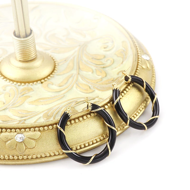 K18YG オニキス スパイラル フープピアス_02