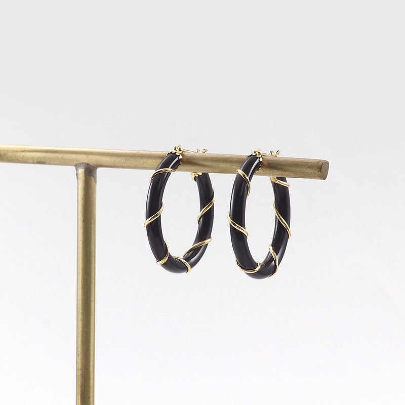 K18YG オニキス スパイラル フープピアス_03