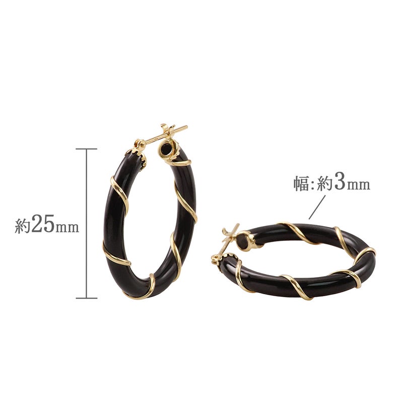 K18YG オニキス スパイラル フープピアス_04